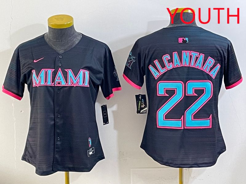 Youth Miami Marlins #22 Alcantara Black Joint Name Nike MLB Jersey style 1->youth mlb jersey->Youth Jersey